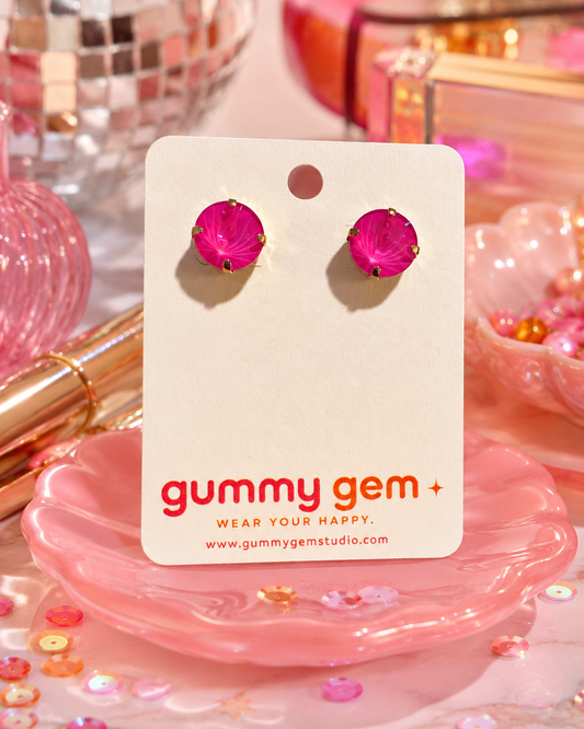 Electric Pink Gummy Gem Studs- 12mm