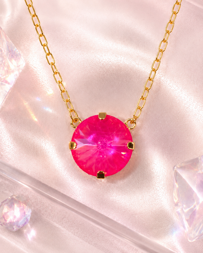 Electric Pink Solitaire Necklace — 14 mm