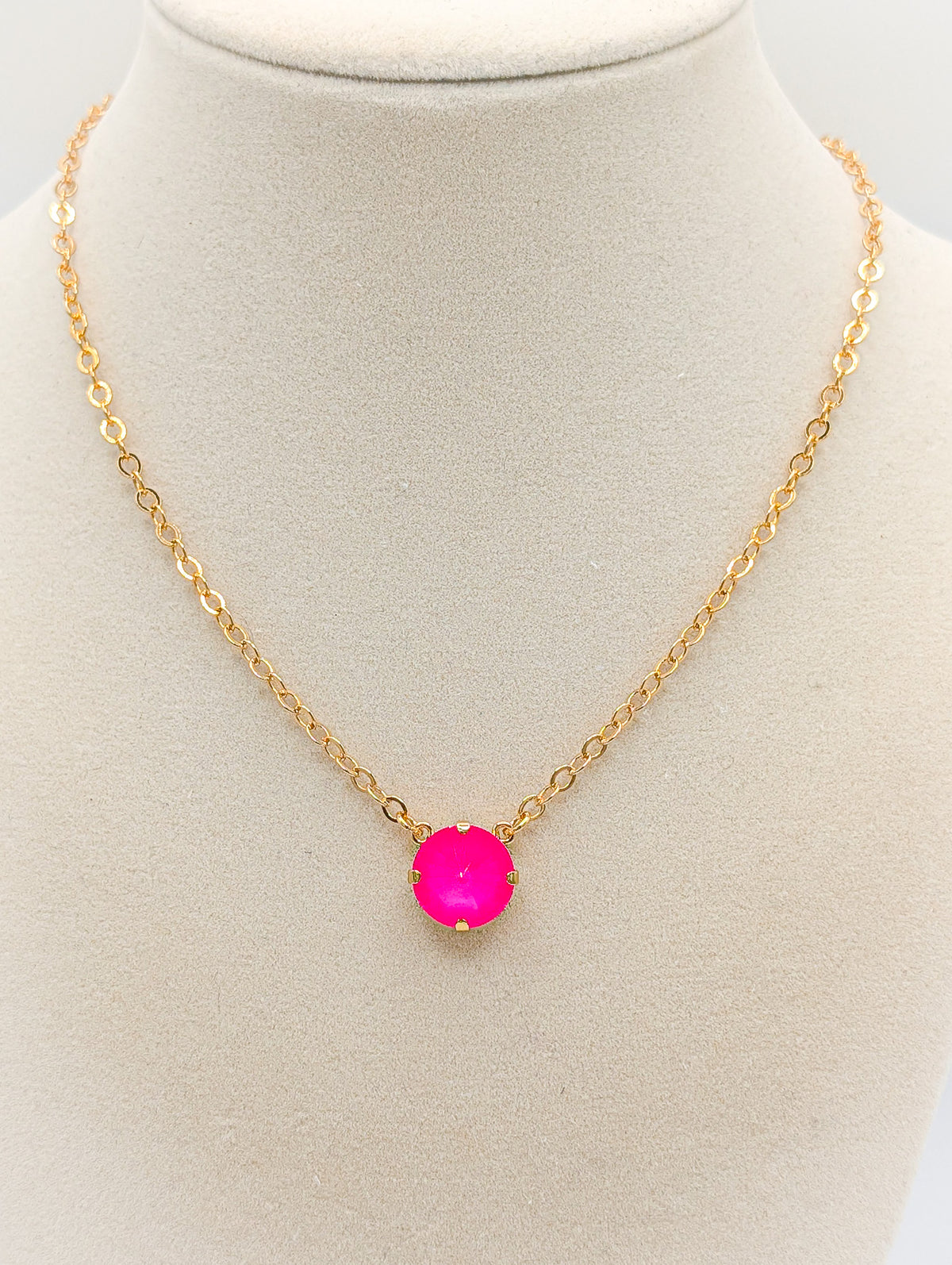 Electric Pink Solitaire Necklace — 14 mm