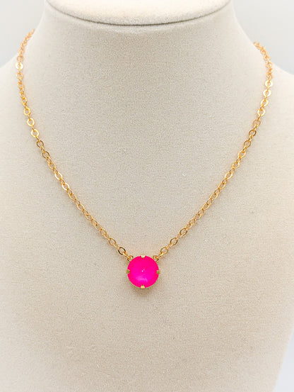 Electric Pink Solitaire Necklace — 14 mm