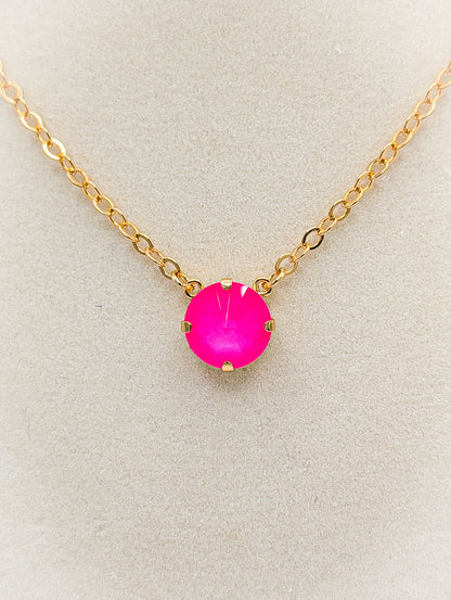 Electric Pink Solitaire Necklace — 14 mm