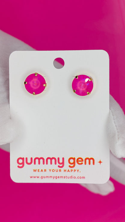 Electric Pink Gummy Gem Studs- 12mm