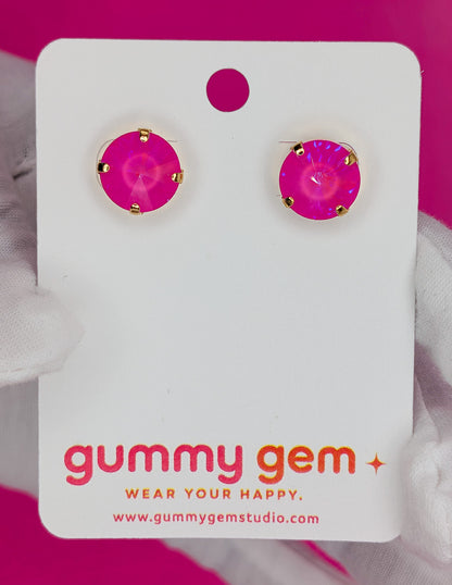 Electric Pink Gummy Gem Studs- 12mm