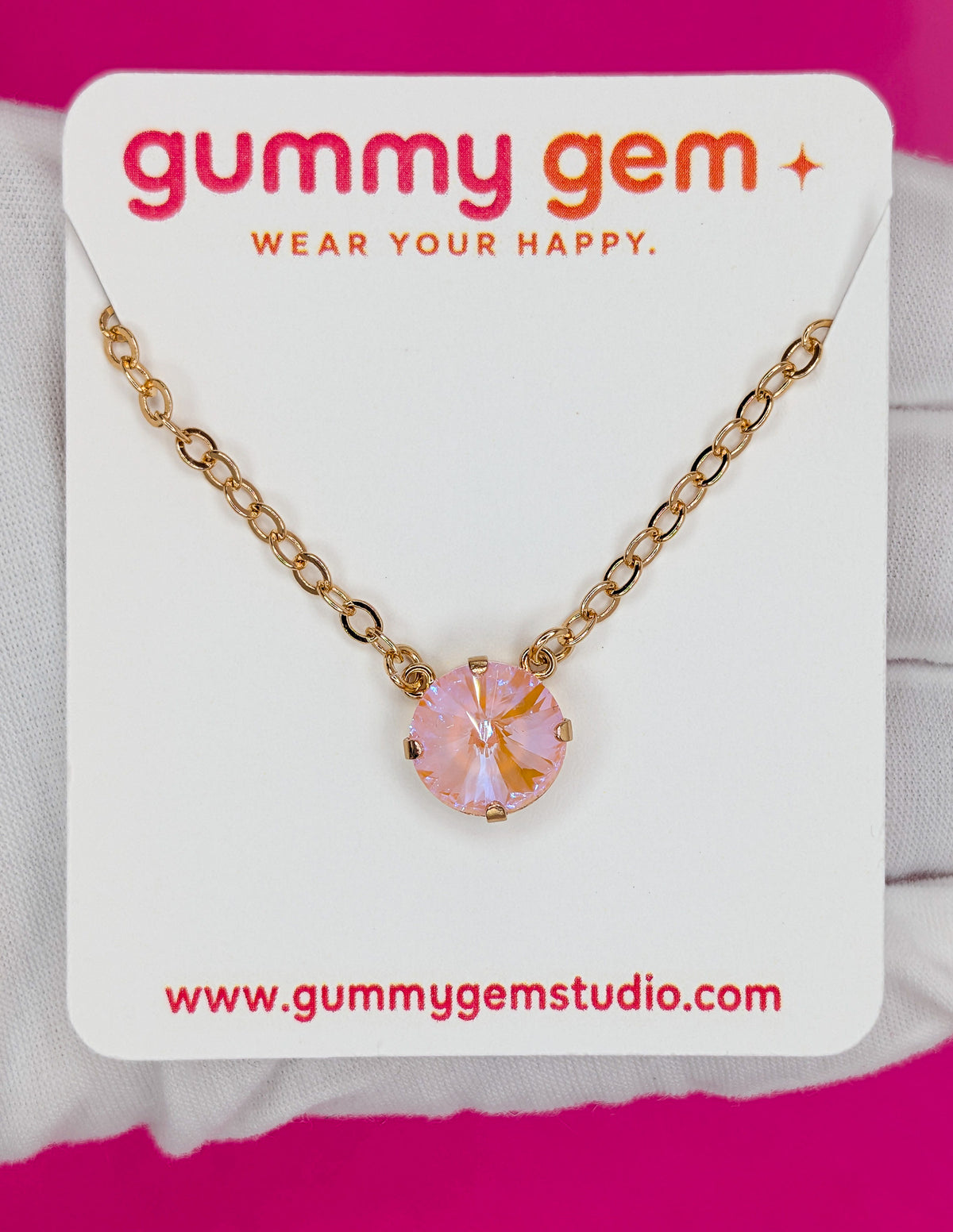 Peach Bellini Solitaire Necklace — 12 mm