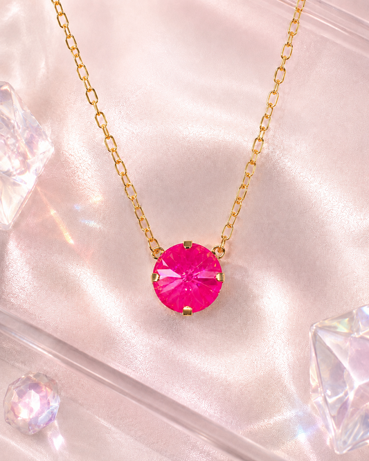 Electric Pink Solitaire Necklace — 14 mm