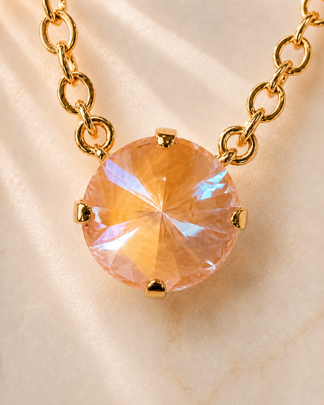 Peach Bellini Solitaire Necklace — 12 mm