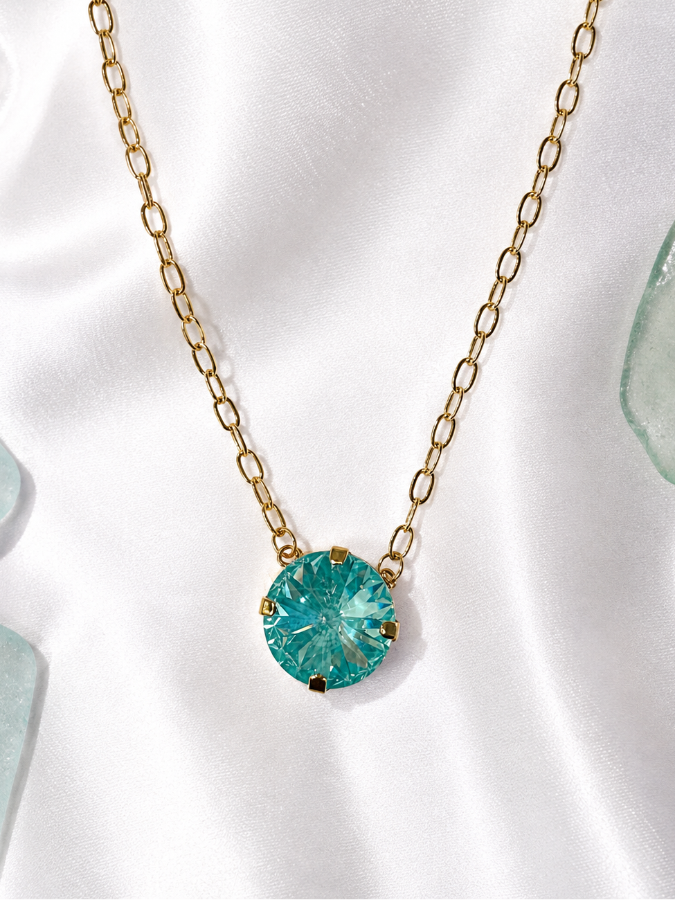 Sea Glass Solitaire Necklace — 14 mm
