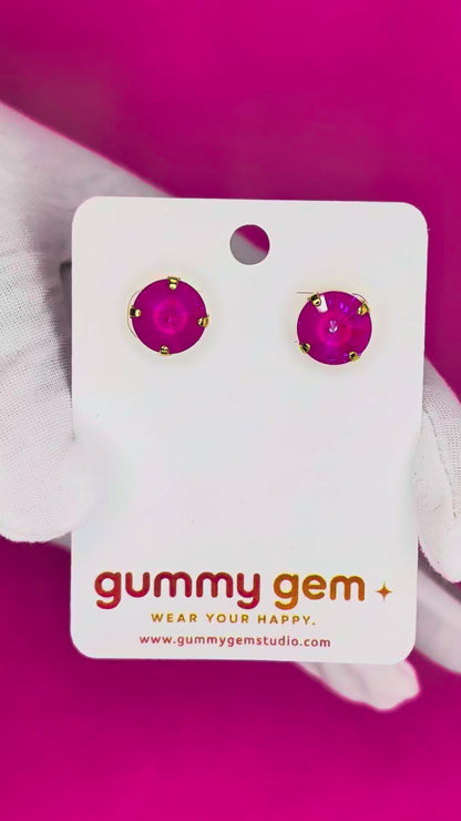 Electric Pink Gummy Gem Studs- 12mm